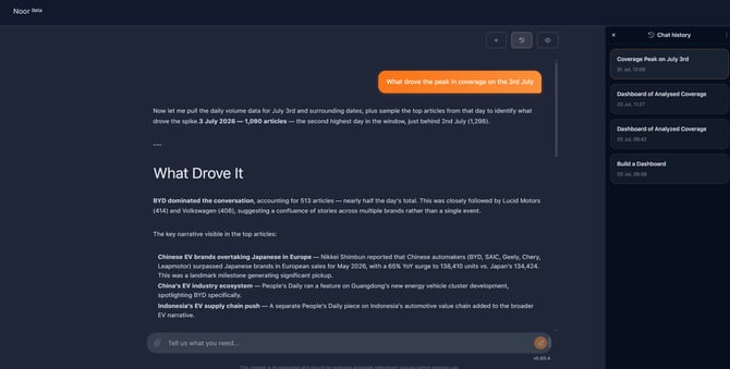 Noor displayed in full-screen view with an answer and chat history